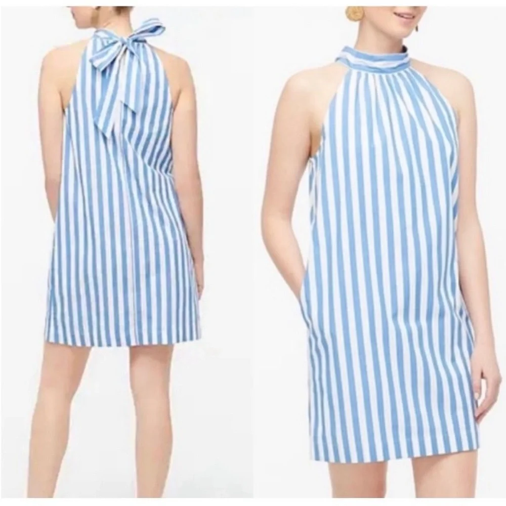 J.Crew Blue and White Striped Cotton Work Summer SunDress Dress Size 12 - Picture 5 of 15